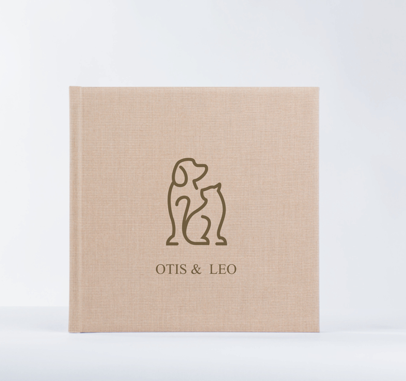 Custom designed pet photo book cover show dog and cat outlines