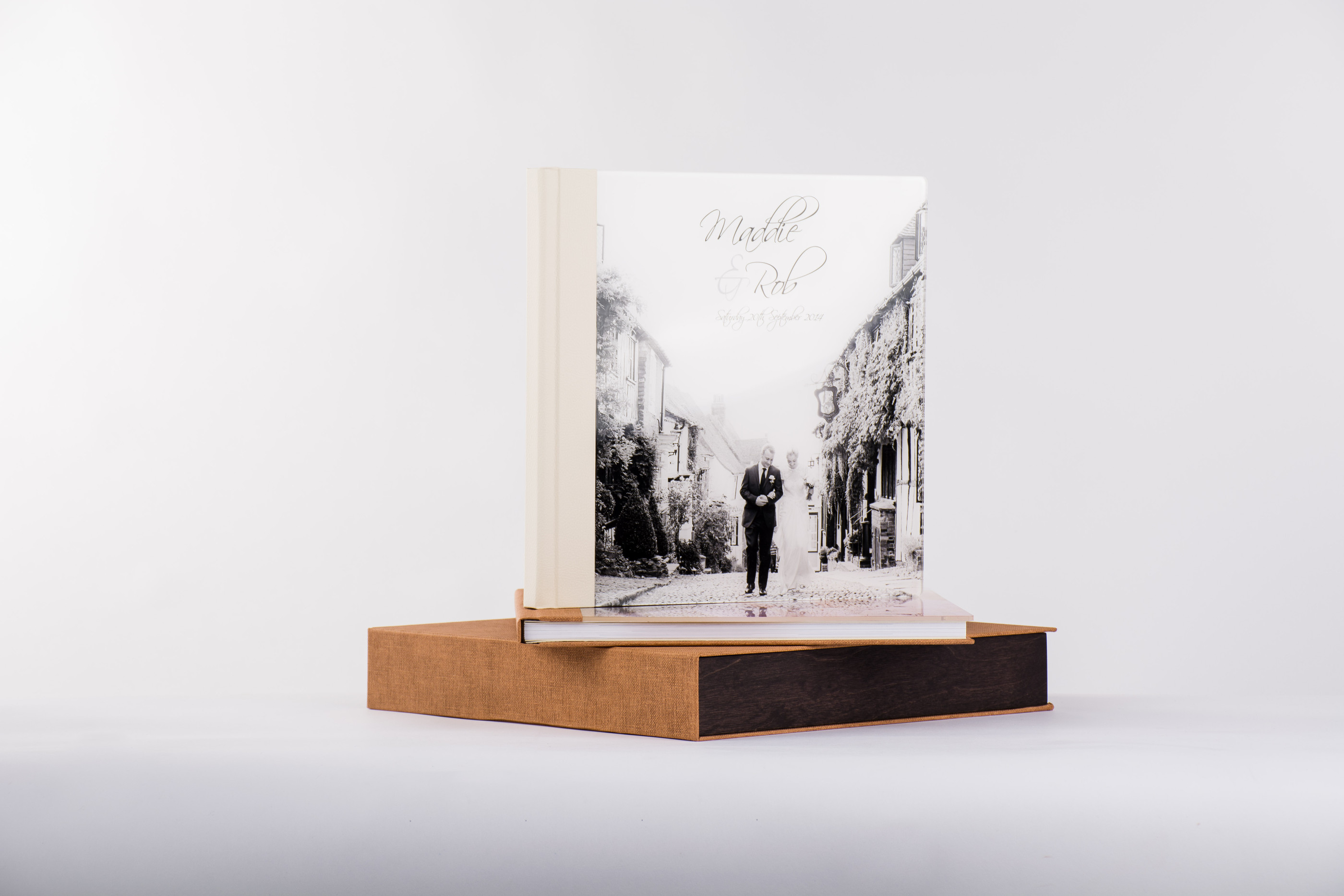 Glass wedding album on box